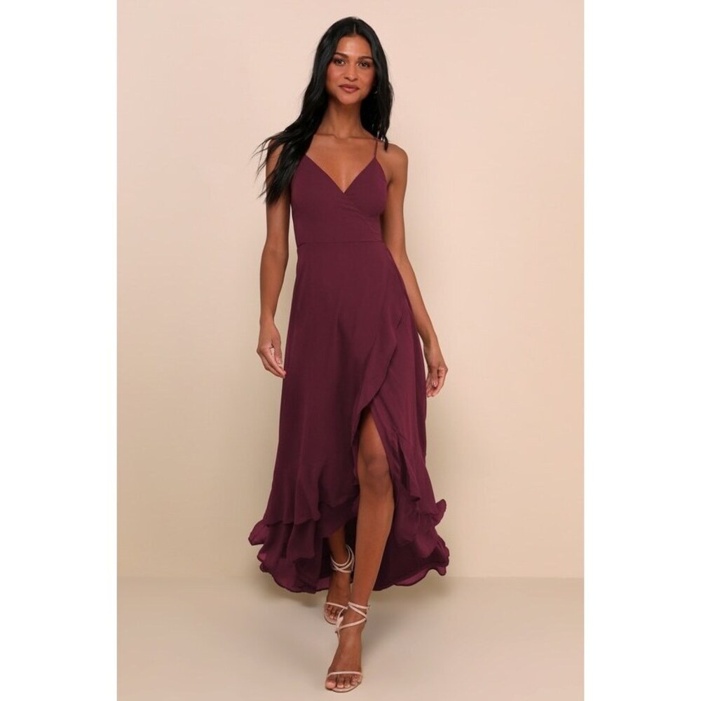 Lulus In Love Forever Plum Lace-up High-low Maxi Dress Purple - Size M